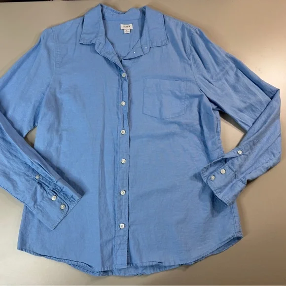 J. Crew Factory Linen shirt perfect fit AL 522 Blue Size Large - Picture 2 of 16